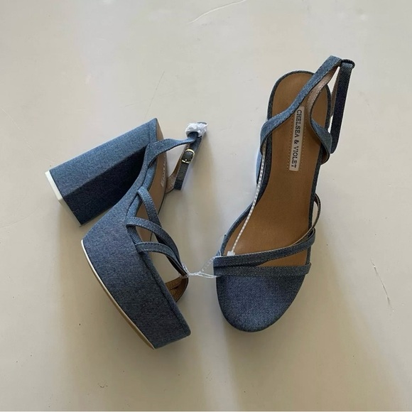 Chelsea and Violet Women’s Denim Ankle Strap Platform Dress Sandals - Picture 2 of 7